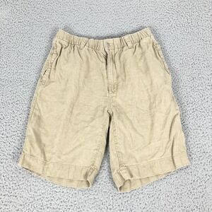 Caribbean Shorts Mens 33 Beige 100% Linen Elastic Waist Chino Casual Beach